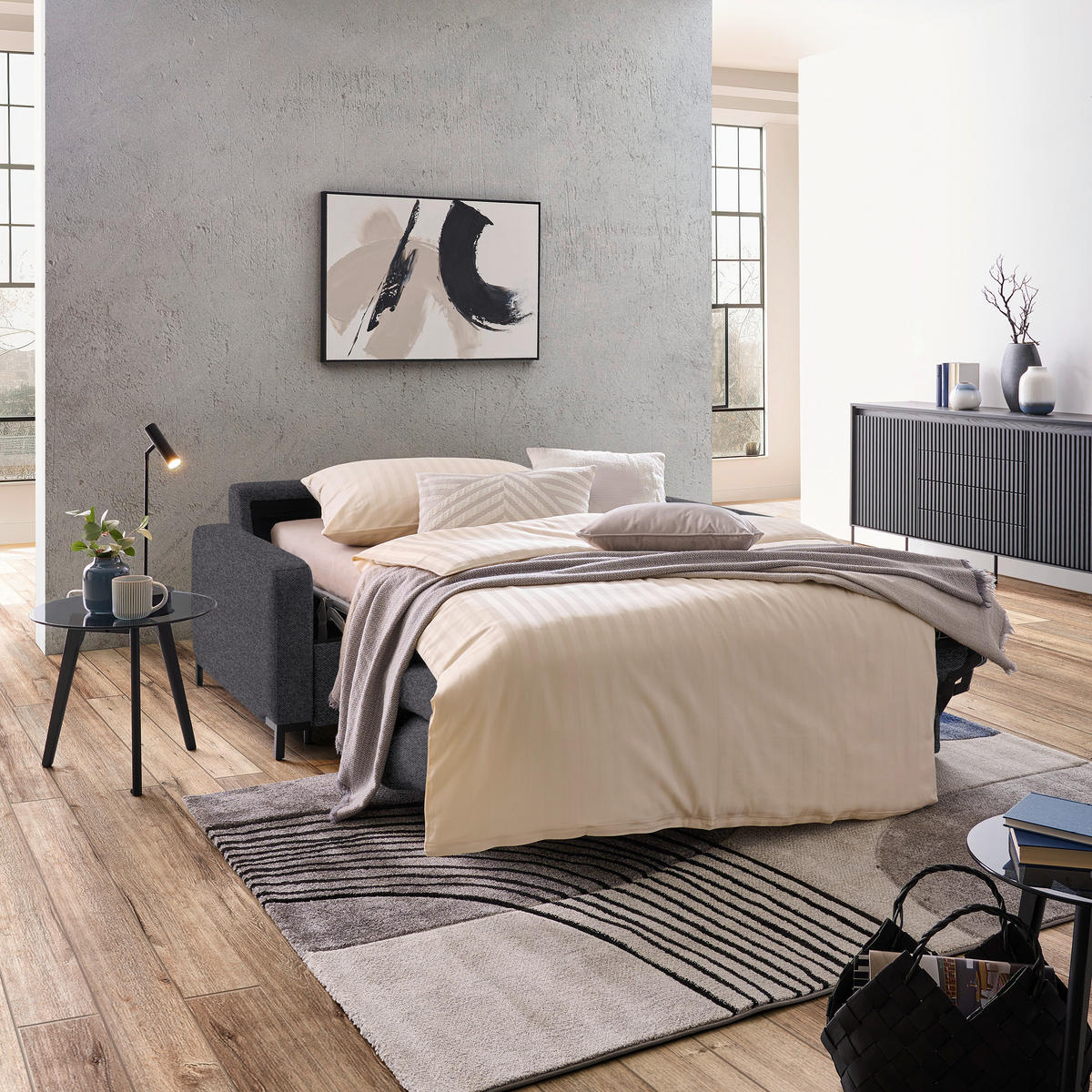 SCHLAFSOFA in Textil Dunkelgrau  - Dunkelgrau/Schwarz, Konventionell, Textil/Metall (187/84/97cm) - Welnova