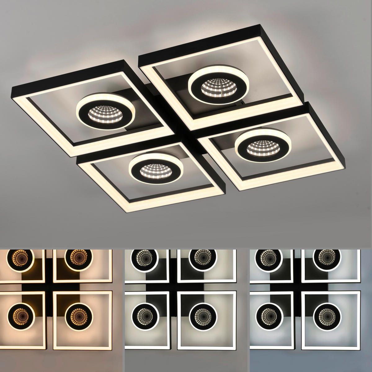 LED-DECKENLEUCHTE 53/53/6,2 cm   - Schwarz, Design, Kunststoff/Metall (53/53/6,2cm)