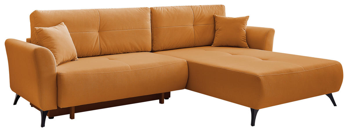 ECKSOFA GEMMA Gelb Flachgewebe Zierkissen, Rückenkissen, Bettkasten, Schlaffunktion, Rücken echt, Stauraum  - Gelb/Schwarz, Design, Textil/Metall (270/183cm) - P & B