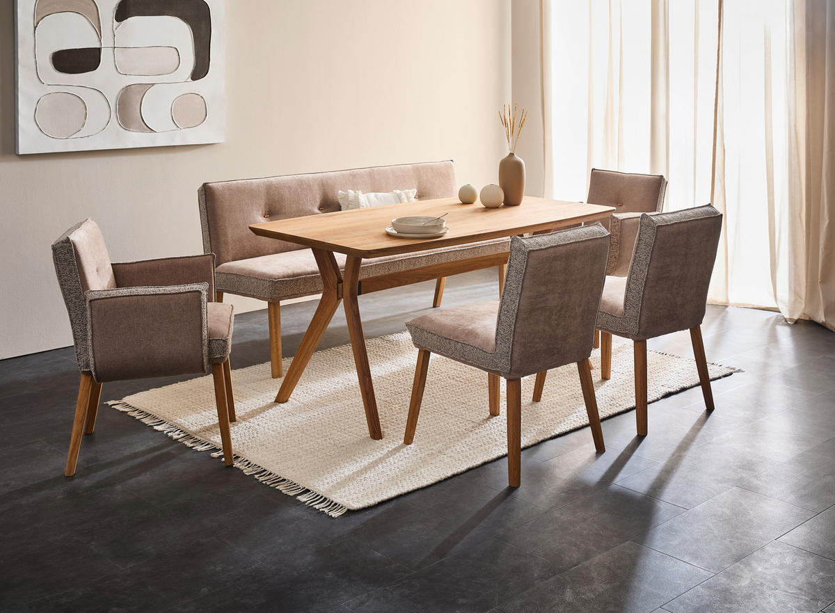 SITZBANK in Holz, Textil Taupe  - Taupe/Eichefarben, Design, Holz/Textil (177/88/63cm) - Linea Natura