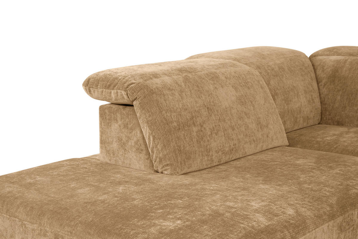 ECKSOFA Hellbraun Chenille Kopfteilverstellung, Sitztiefenverstellung  - Hellbraun/Schwarz, Design, Textil/Metall (243/307cm) - Xora