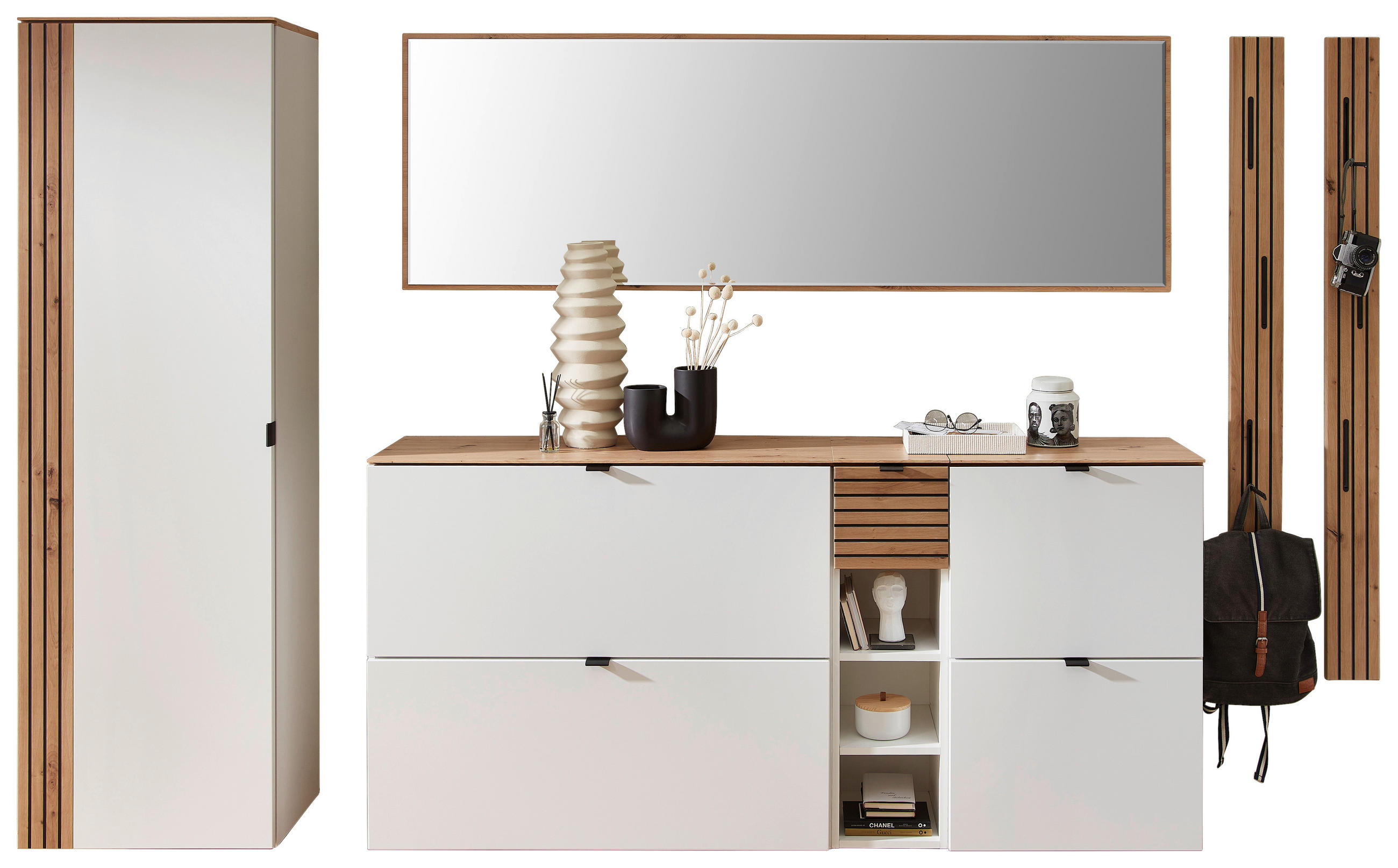 Voleo Garderobe Weiß, Eiche Artisan 305x179x37 cm