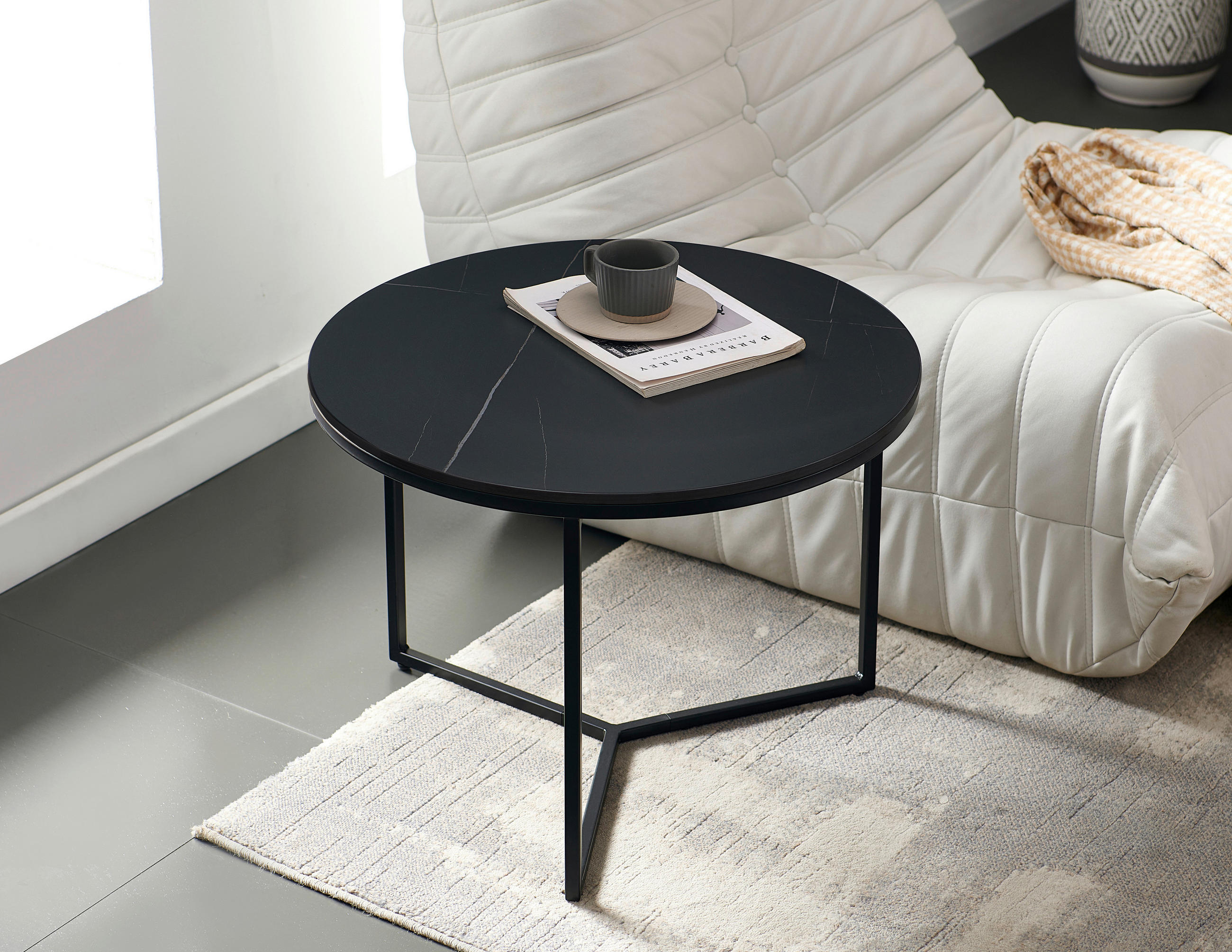 BEISTELLTISCH in Metall, Keramik 60/60/45 cm  - Schwarz, Design, Keramik/Metall (60/60/45cm) - Livetastic