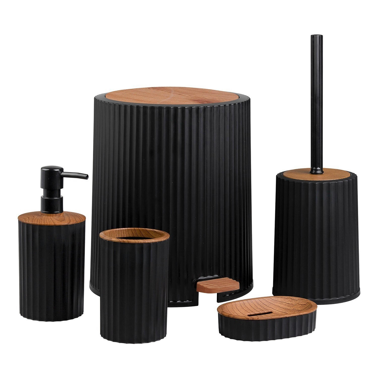 SADA KOUPELNOVÝCH DOPLŇKŮ hnědá, černá - černá/hnědá, Design, plast - Novel