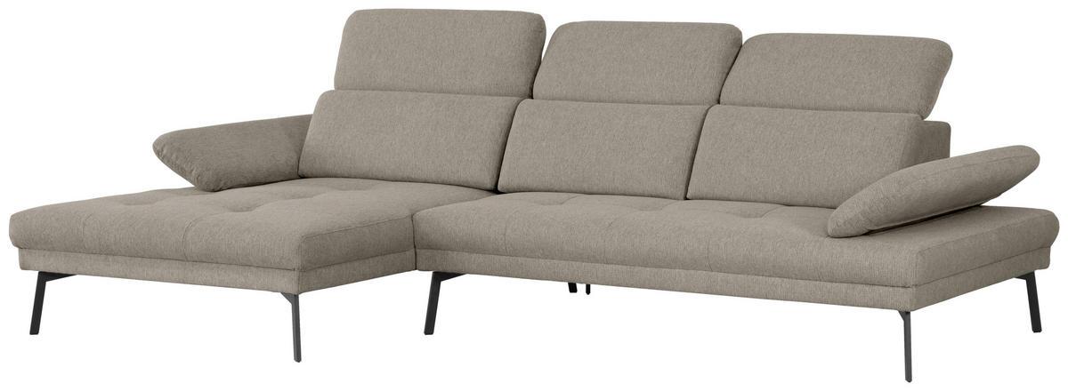 ECKSOFA Ottomane links, Eckteil  More_LZ Grau Webstoff  - Schwarz/Grau, Design, Textil/Metall (188/296cm) - Xora