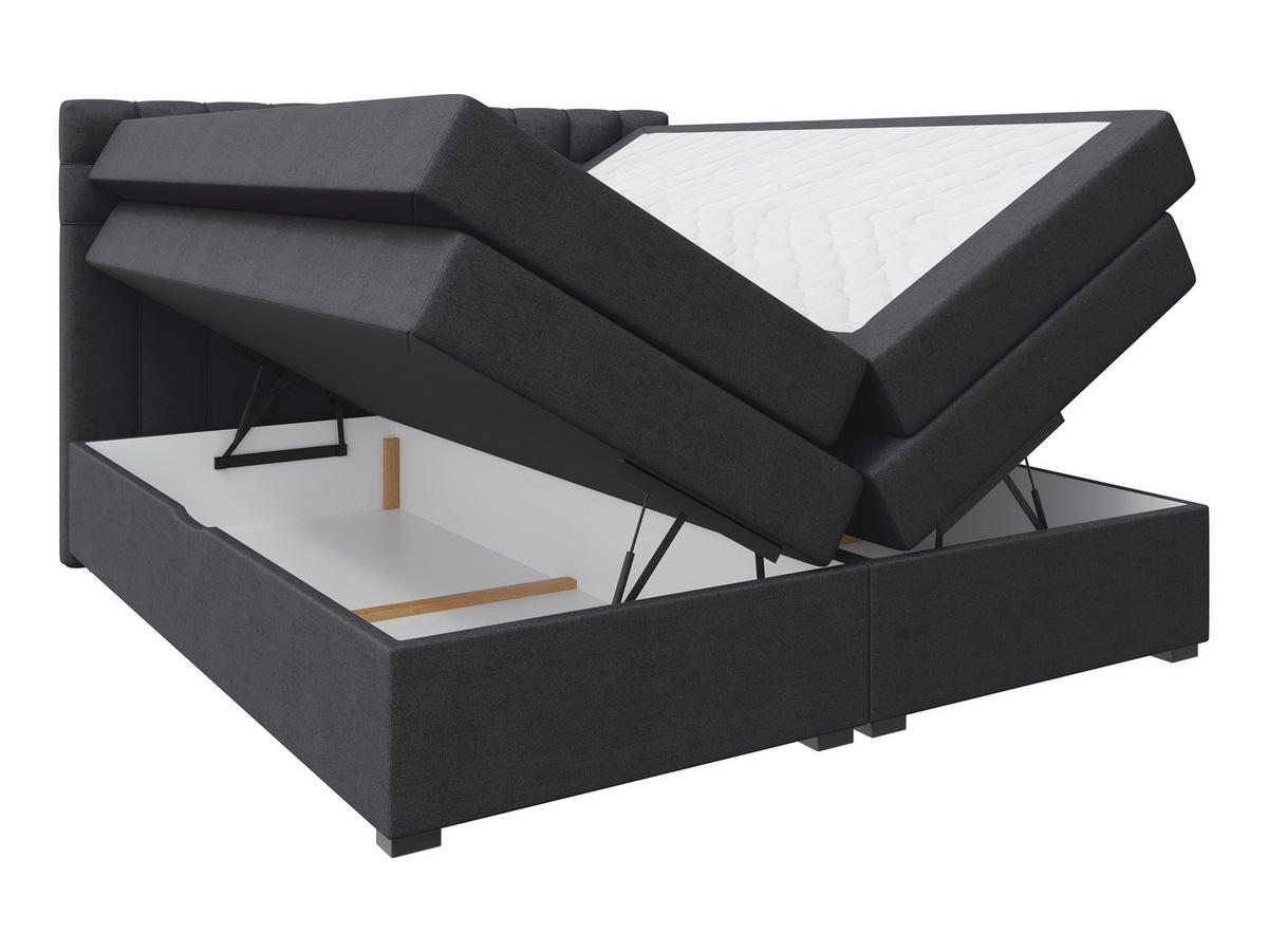 BOXSPRINGBETT 180/200 cm,  in Schwarz, Bettkasten, Topper, Matratzen, H3 = fest  - Schwarz, KONVENTIONELL, Kunststoff/Textil (180/200cm) - Boxxx