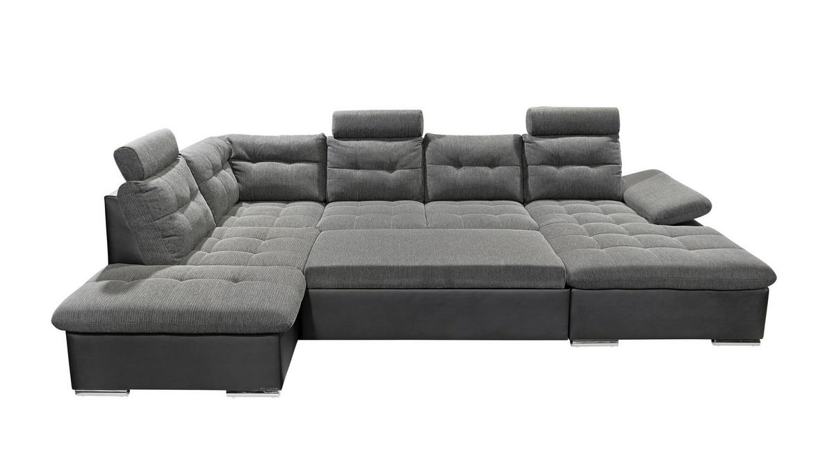 WOHNLANDSCHAFT Grau, Schwarz Webstoff  - Chromfarben/Schwarz, Design, Kunststoff/Textil (218/324/170cm) - MID.YOU
