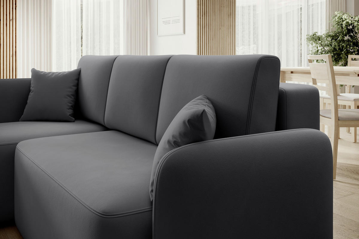 ECKSOFA Plüsch Grau  - Schwarz/Grau, Design, Kunststoff/Textil (150/206cm) - P & B