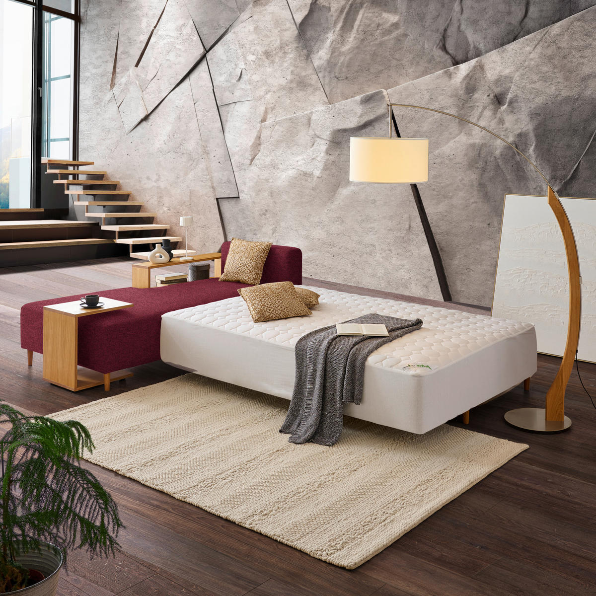 ECKSOFA in Flachgewebe Rot  - Eichefarben/Rot, Design, Holz/Textil (190/307cm) - Joka