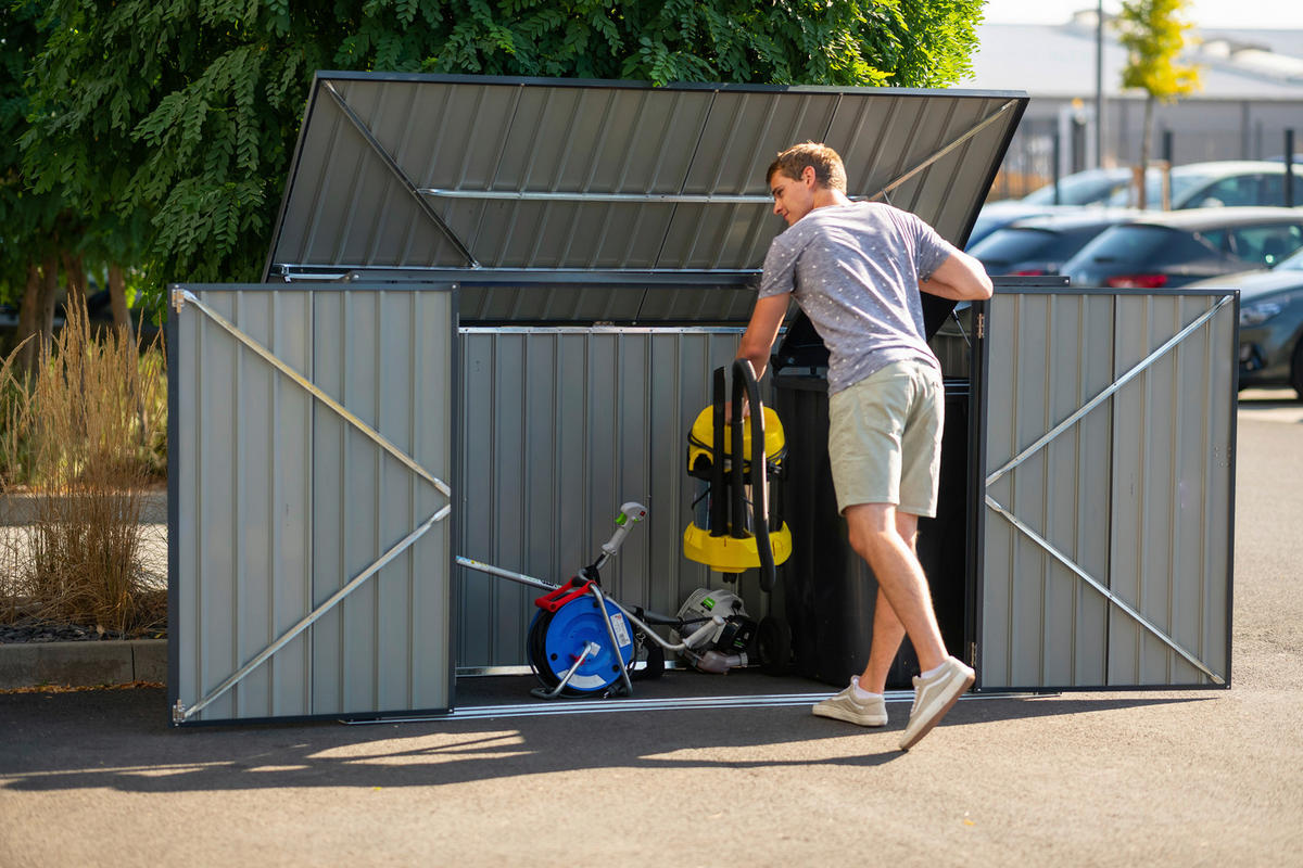 MÜLLTONNENBOX - Dunkelgrau, Basics, Metall (235/131/100cm) - Ambia Garden