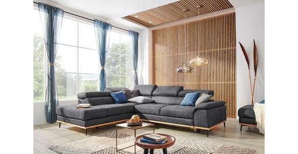 ECKSOFA Grau Webstoff - Schwarz/Grau, Natur, Holz/Textil (226/282cm) - Novel