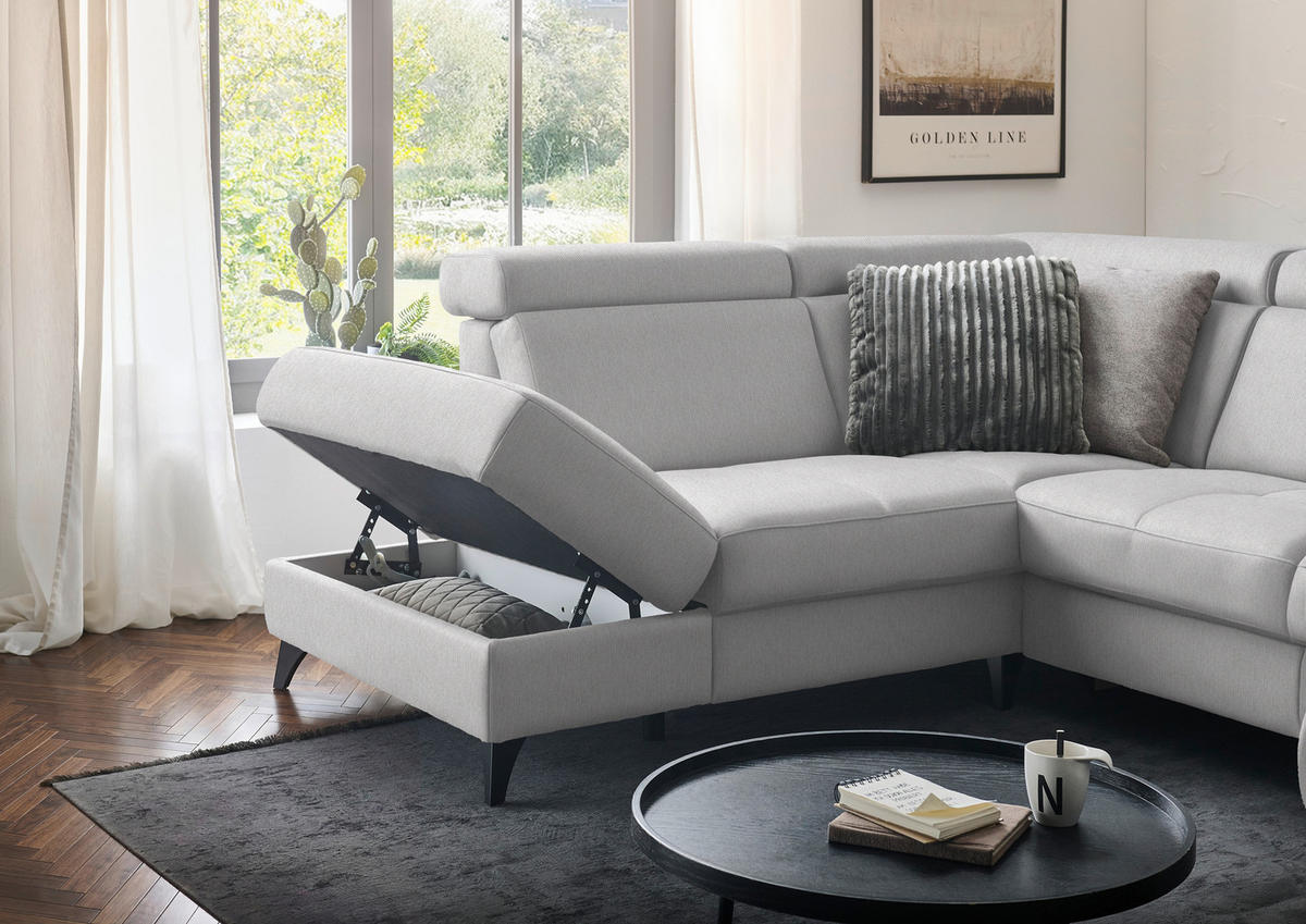 WOHNLANDSCHAFT Flachgewebe Naturfarben  - Schwarz/Naturfarben, Konventionell, Textil/Metall (215/333/174cm) - Beldomo System