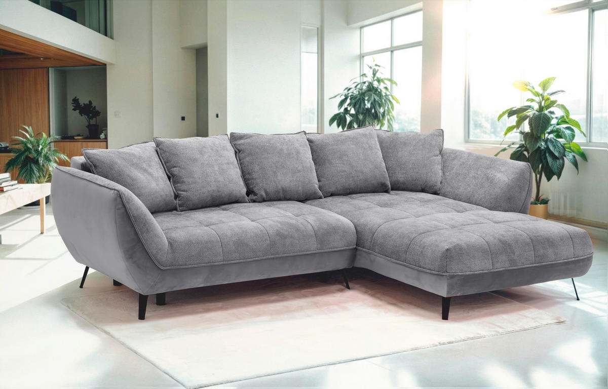 ECKSOFA in Struktur Grau, Hellgrau  282/187 cm  - Hellgrau/Schwarz, Design, Textil/Metall (282/187cm) - Livetastic