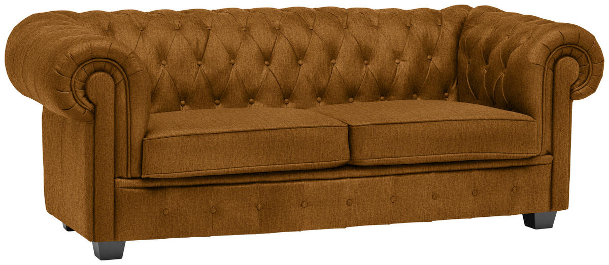 CHESTERFIELD-SOFA in Webstoff Currygelb  - Wengefarben/Currygelb, Lifestyle, Holz/Textil (206/76,5/96cm) - Landscape