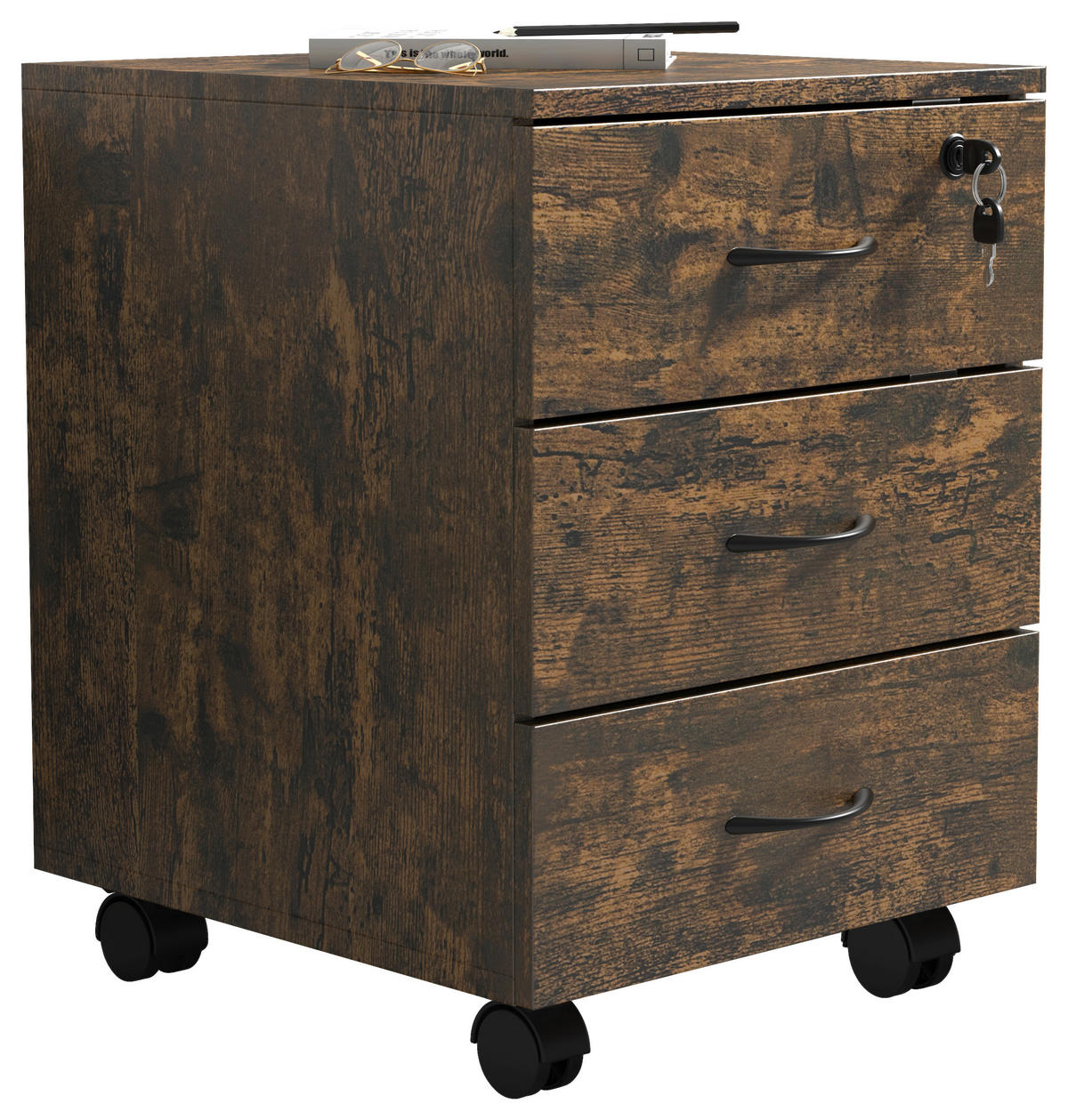 ROLLCONTAINER Eiche dunkel  - Eiche dunkel/Schwarz, Design, Holzwerkstoff/Kunststoff (40/54/44cm) - MID.YOU