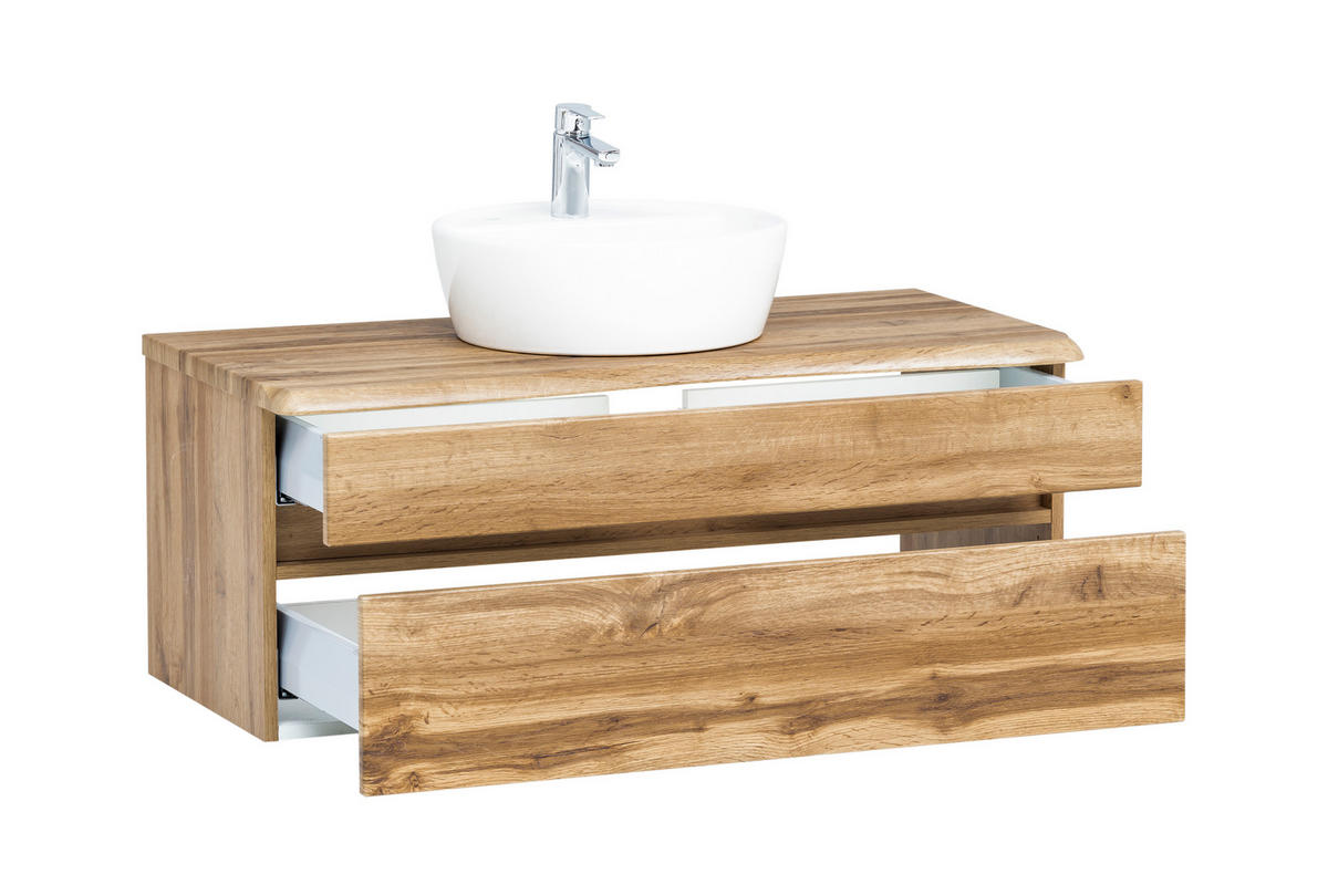 WASCHTISCHKOMBI 101 cm  - Eiche Wotan/Weiß, Natur, Keramik/Holzwerkstoff (101cm) - Xora