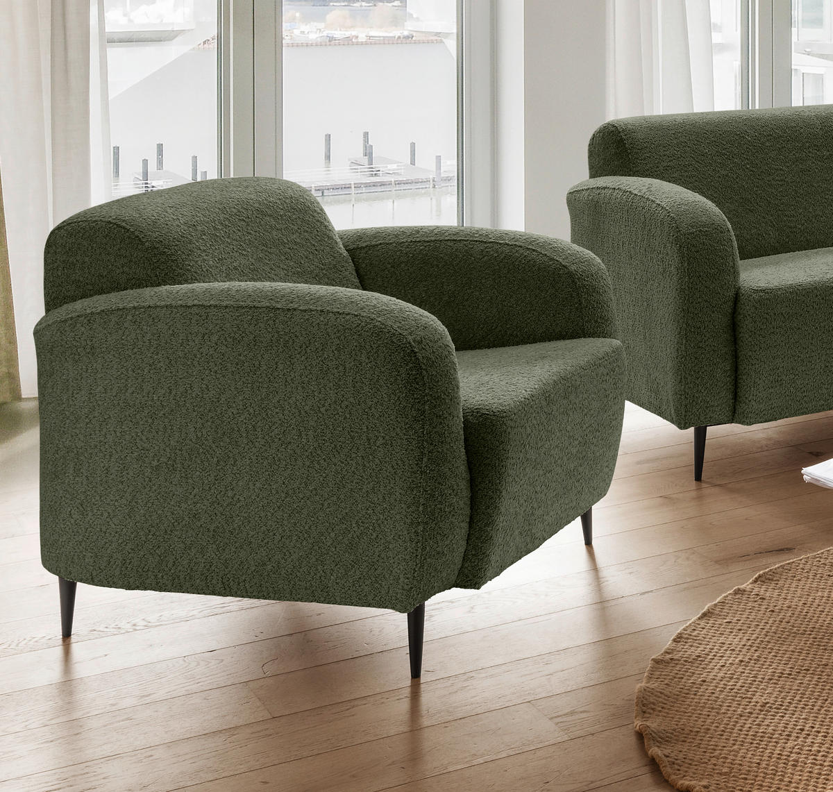SESSEL in Bouclé Dunkelgrün  - Dunkelgrün/Schwarz, Modern, Textil/Metall (85/76/90cm) - Livetastic