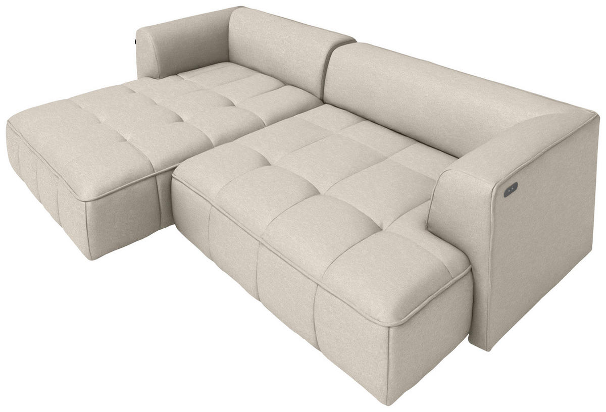ECKSOFA Webstoff Creme  - Creme/Schwarz, Design, Kunststoff/Textil (188/288cm) - Welnova