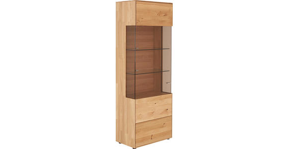 VITRINE Wildeiche massiv Eichefarben - Edelstahlfarben/Eichefarben, KONVENTIONELL, Glas/Holz (70,7/196,2/40,9cm) - Valnatura