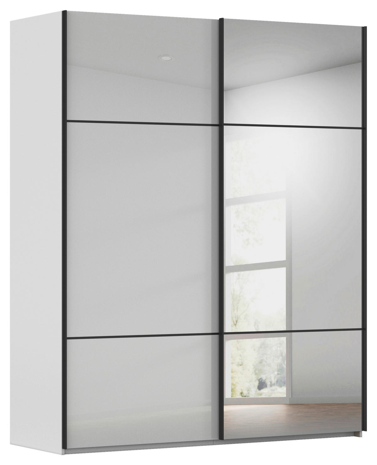 SCHWEBETÜRENSCHRANK 162/223/68 cm 2-türig Grau  - Schwarz/Grau, KONVENTIONELL, Glas/Holzwerkstoff (162/223/68cm) - Novel