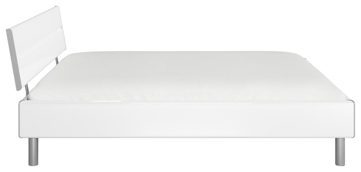 BETT 160/200 cm,  in Weiß Hochglanz,  - Weiß Hochglanz/Alufarben, Design, Metall (160/200cm) - Carryhome