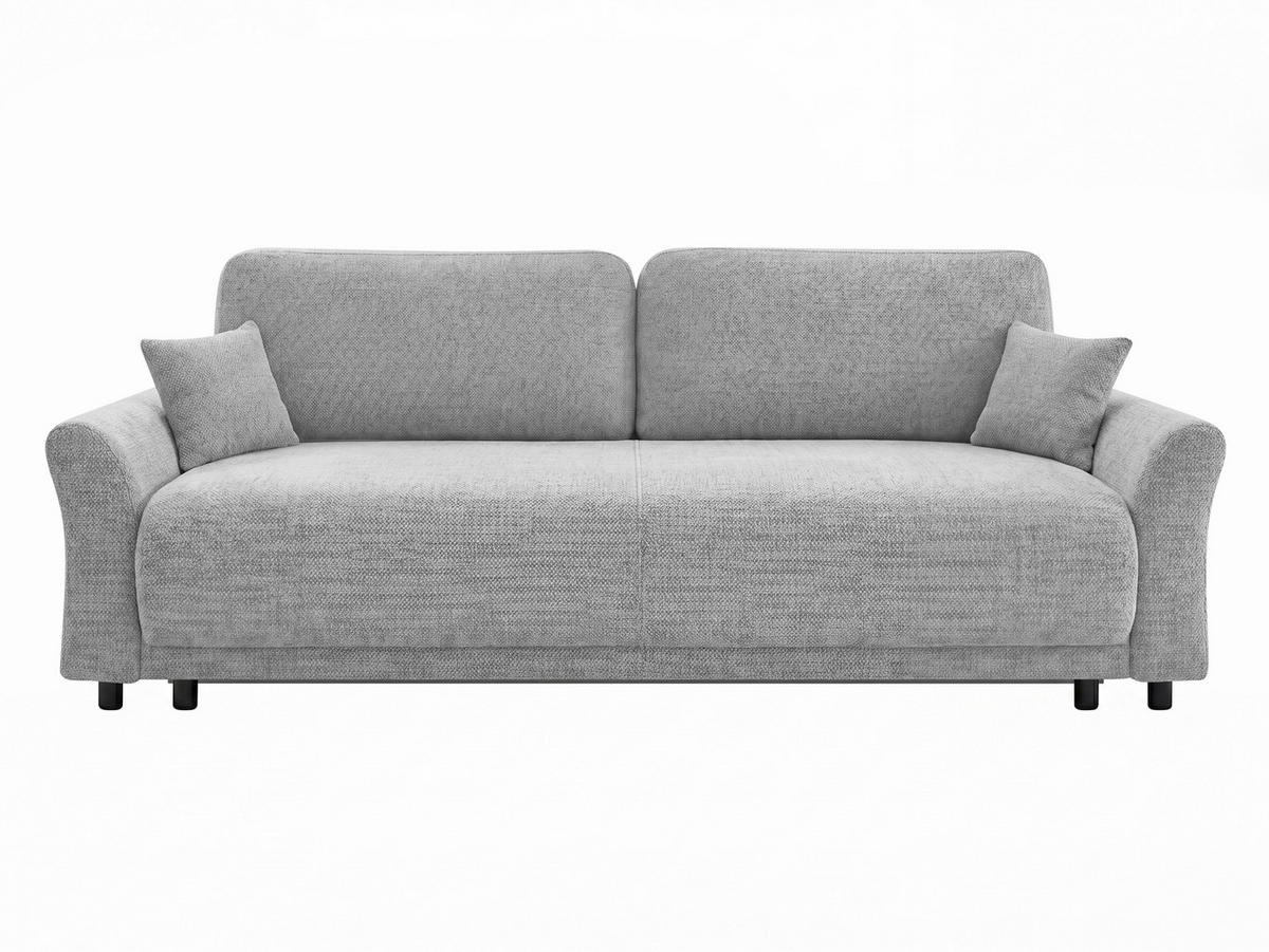 SCHLAFSOFA Flachgewebe, Struktur Hellgrau  inkl. Zierkissen, Rückenkissen, Bettkasten, Schlaffunktion, Rücken echt  - Hellgrau/Schwarz, Design, Textil (244/88/100cm) - P & B