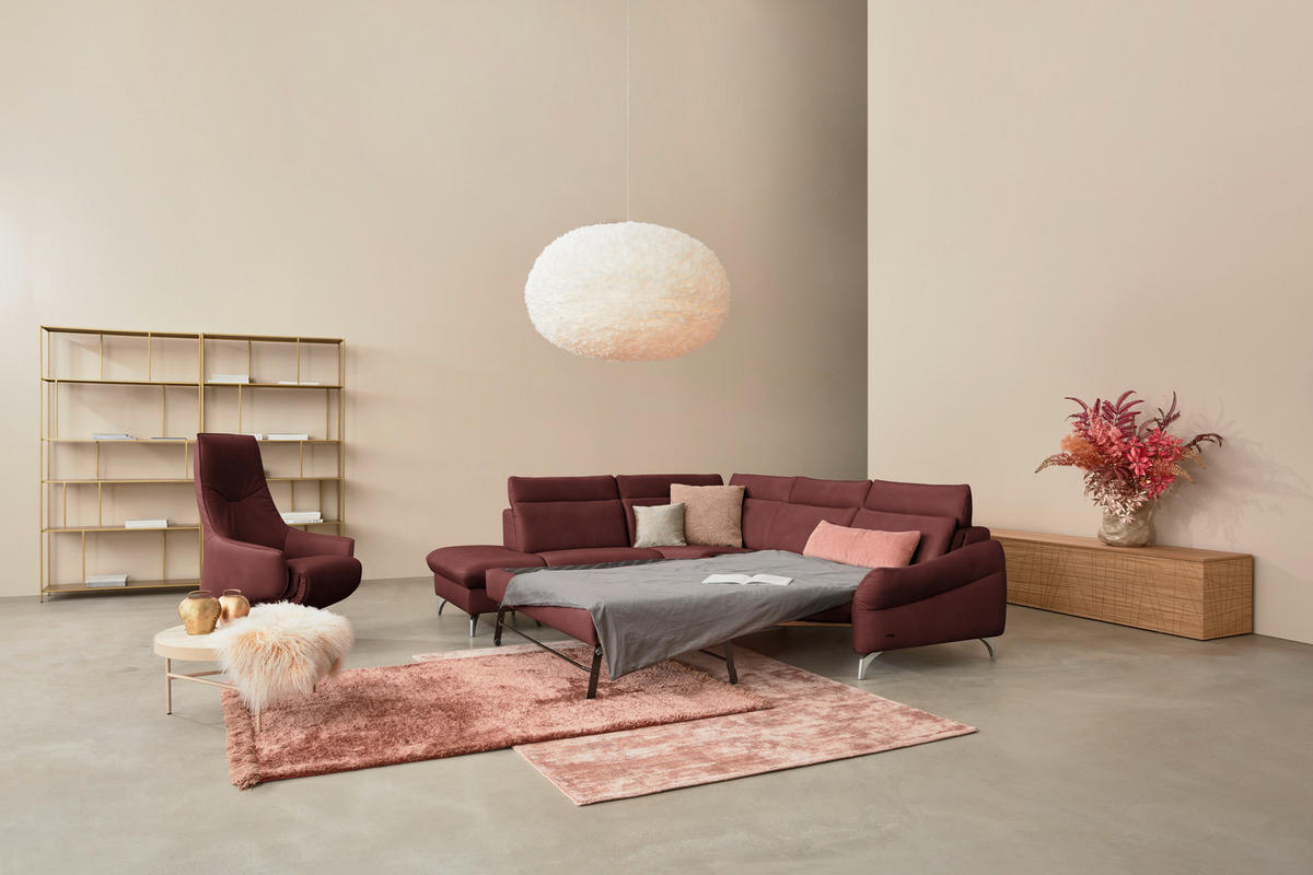 ECKSOFA in Echtleder Rotbraun  - Edelstahlfarben/Rotbraun, Konventionell, Leder/Metall (242/296cm) - Himolla Komfortklass