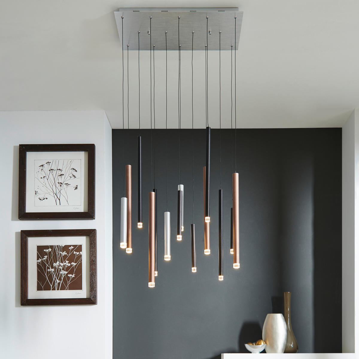 LED-HÄNGELEUCHTE 70/30/180 cm  - Hellbraun/Silberfarben, Design, Kunststoff/Metall (70/30/180cm) - Brilliant