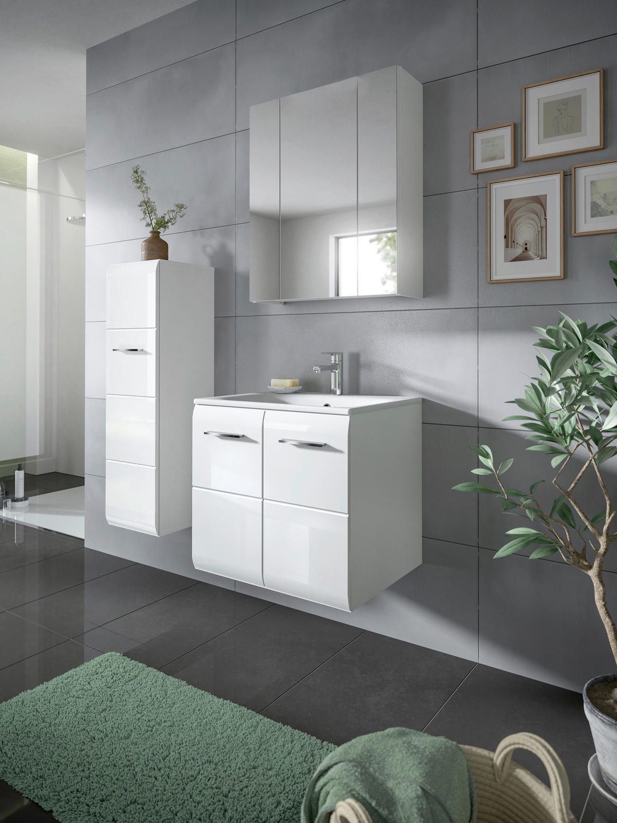 BADEZIMMER 2-teilig 60 cm  - Weiss Hochglanz/Weiss, Modern, Keramik/Holzwerkstoff (60cm) - MID.YOU