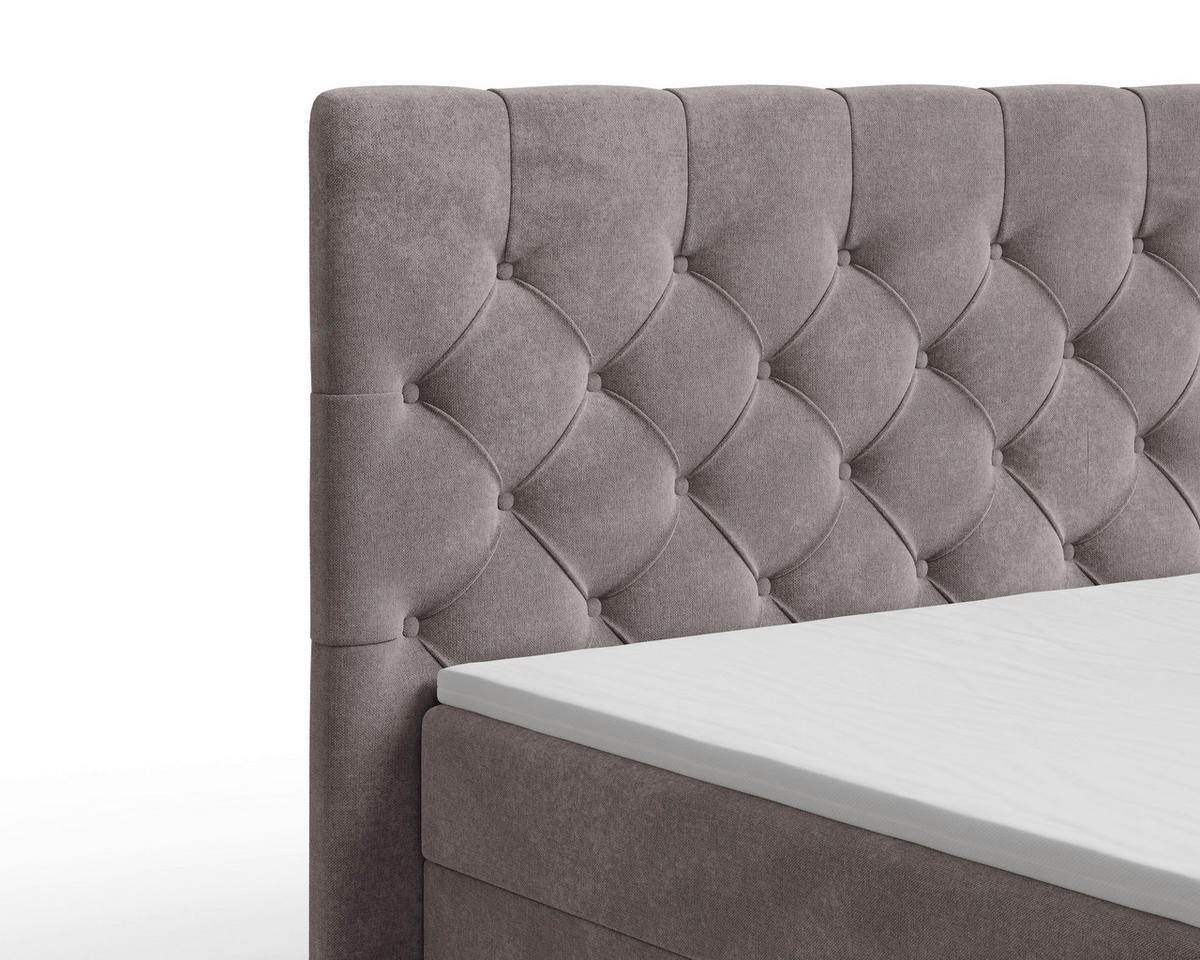 BOXBETT 140/200 cm,  in Taupe, Bettkasten, Topper, H2 + H3 = mittel + fest  - Taupe/Schwarz, MODERN, Holz/Kunststoff (140/200cm) - MID.YOU