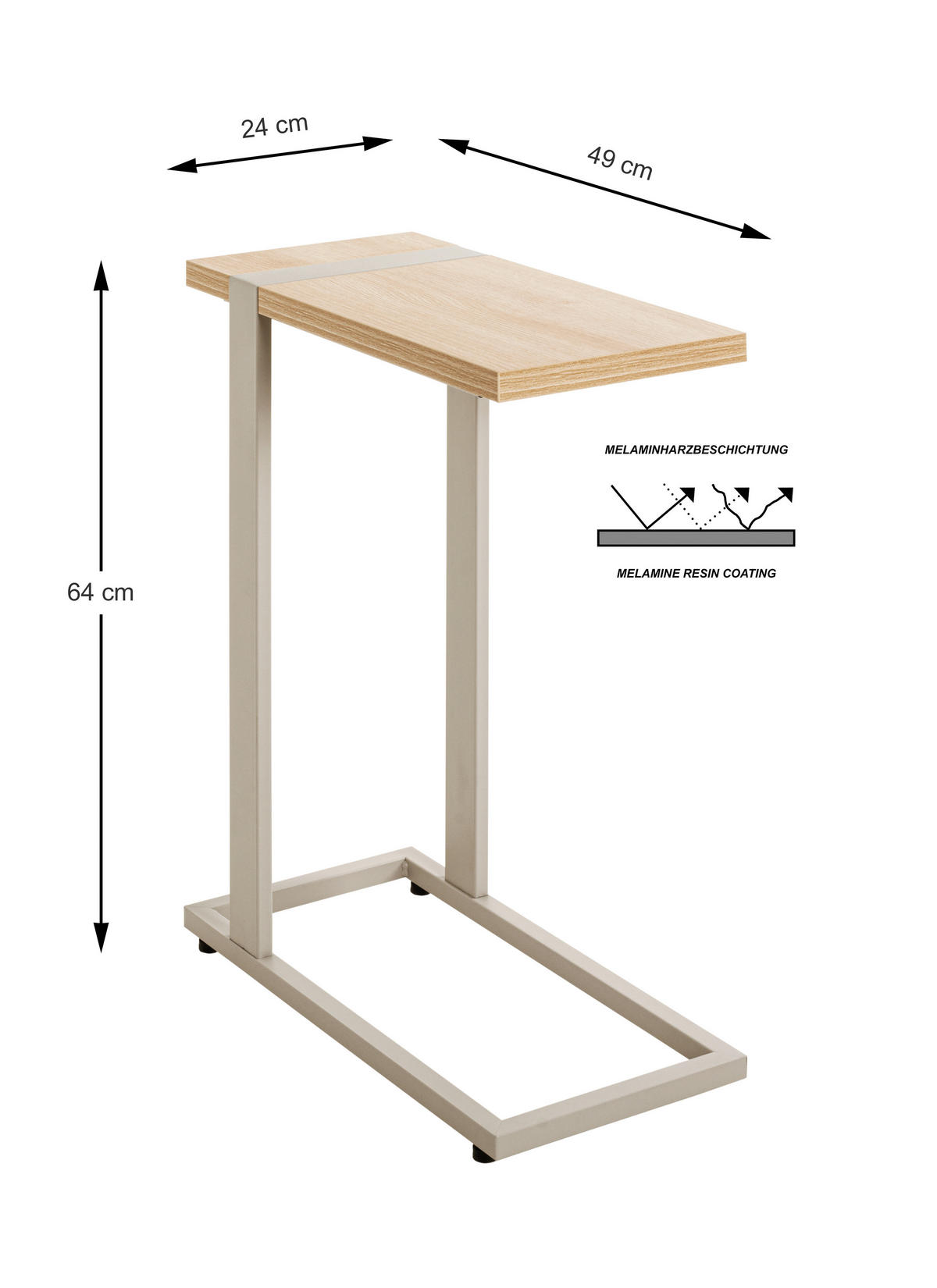 ODKLÁDACÍ STOLEK, šedá, barvy dubu - šedá/barvy dubu, Design, kov/kompozitní dřevo (49/24/64cm)