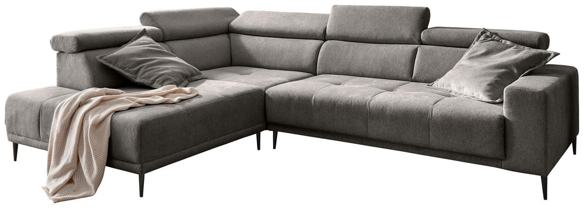 ECKSOFA INTERA in Chenille Graubraun  225/305 cm  - Graubraun/Schwarz, KONVENTIONELL, Textil/Metall (225/305cm) - Livetastic