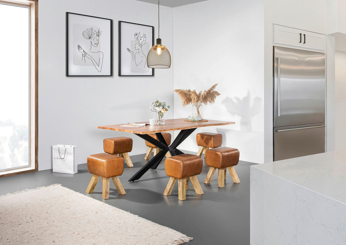 JEDÁLENSKÝ STÔL, akácia, prírodná farba, čierna, 140/80/76 cm - čierna/prírodná farba, Modern, kov/drevo (140/80/76cm) - Livetastic