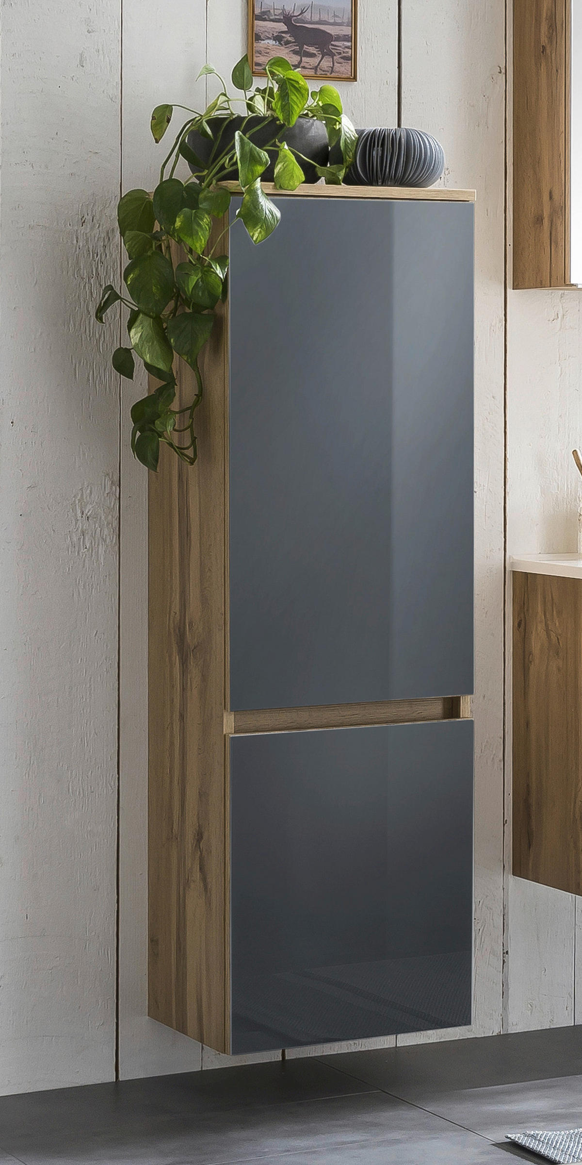 MIDISCHRANK 40/130/35 cm  - Eichefarben/Silberfarben, KONVENTIONELL, Glas/Holzwerkstoff (40/130/35cm) - Held