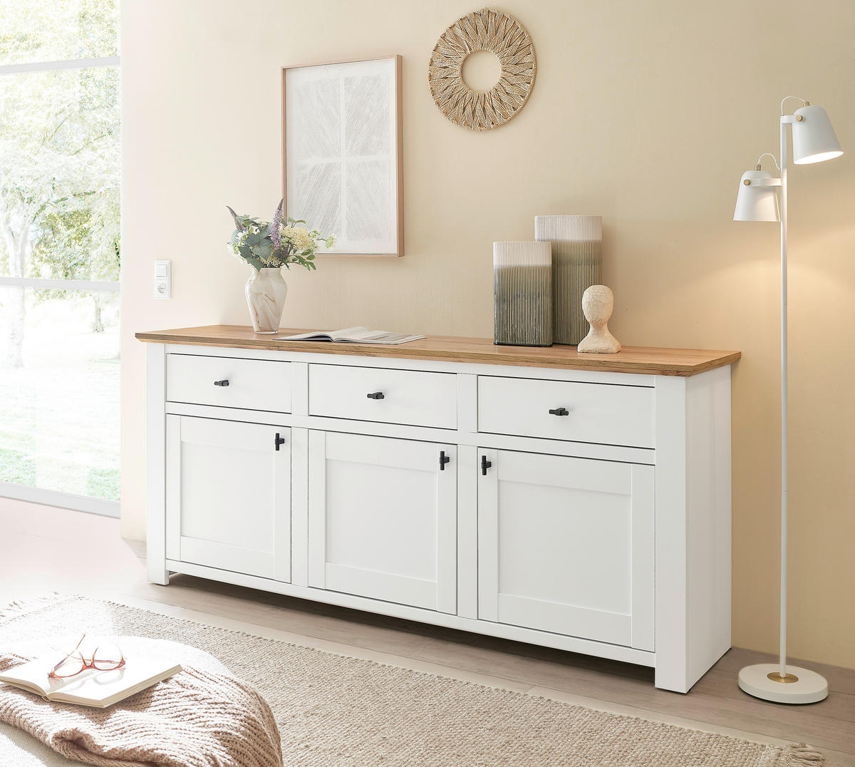 SIDEBOARD  198/88/45 cm 3 Schublade(n)  - Eichefarben/Eiche Wotan, Design, Holzwerkstoff/Metall (198/88/45cm) - MID.YOU