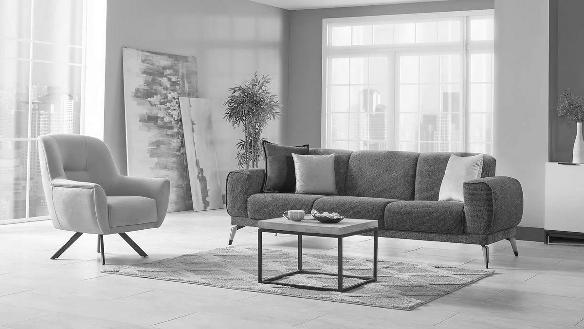 SOFA in Leinenoptik Dunkelgrau, Anthrazit  - Dunkelgrau/Anthrazit, Design, Holz/Textil (242/82/86cm) - Livetastic
