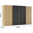 SCHWEBETÜRENSCHRANK 360/223/68 cm 4-türig Schwarz, Eichefarben  - Eichefarben/Schwarz, Design, Glas/Holz (360/223/68cm) - Novel