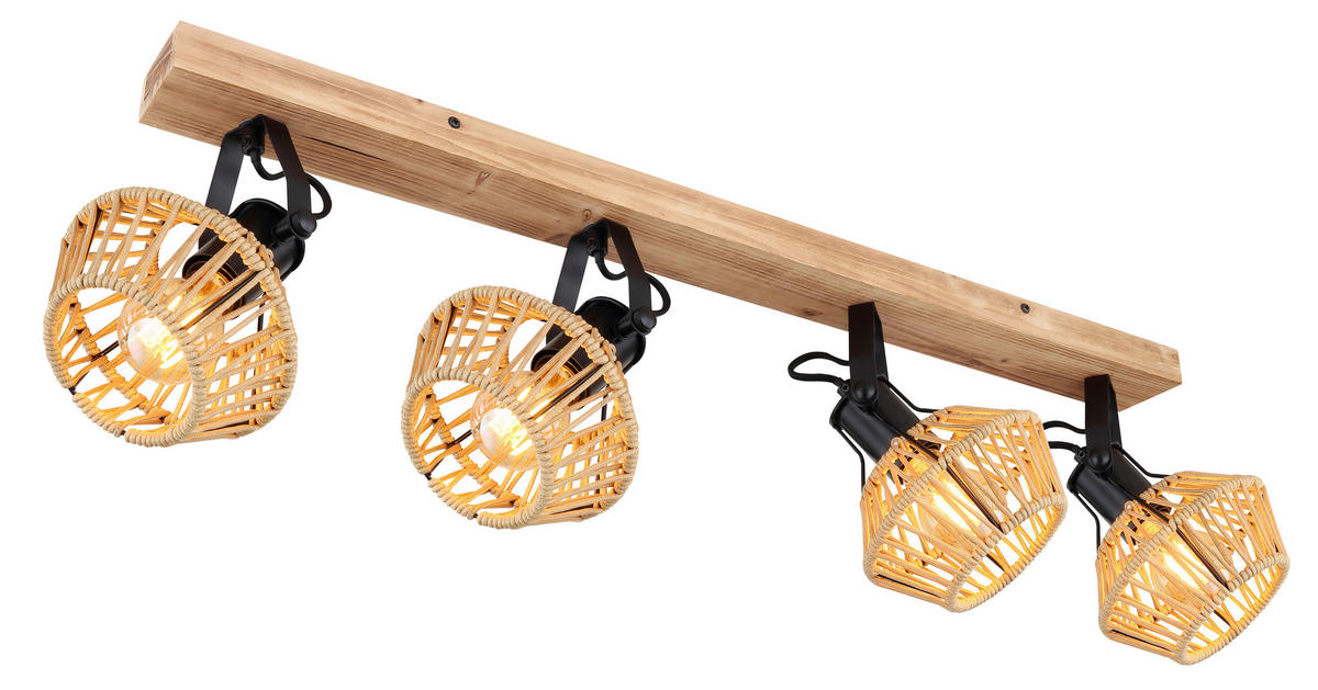 BODOVÉ SVÍTIDLO, 60 W/E27, 80/16/25 cm - tmavě hnědá/černá, Natur, kov/přírodní materiály (80/16/25cm) - Globo