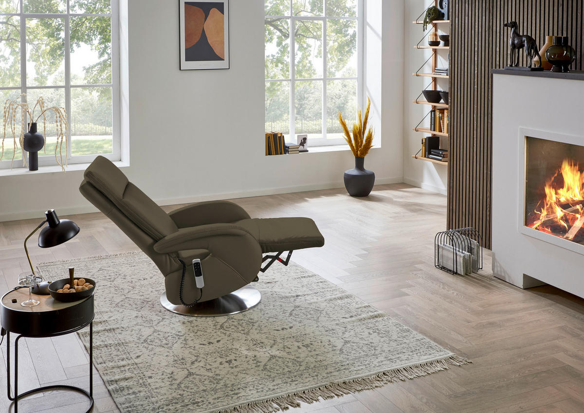 RELAXSESSEL in Leder Olivgrün  - Edelstahlfarben/Olivgrün, Design, Leder/Metall (70/108/80cm) - Cantus