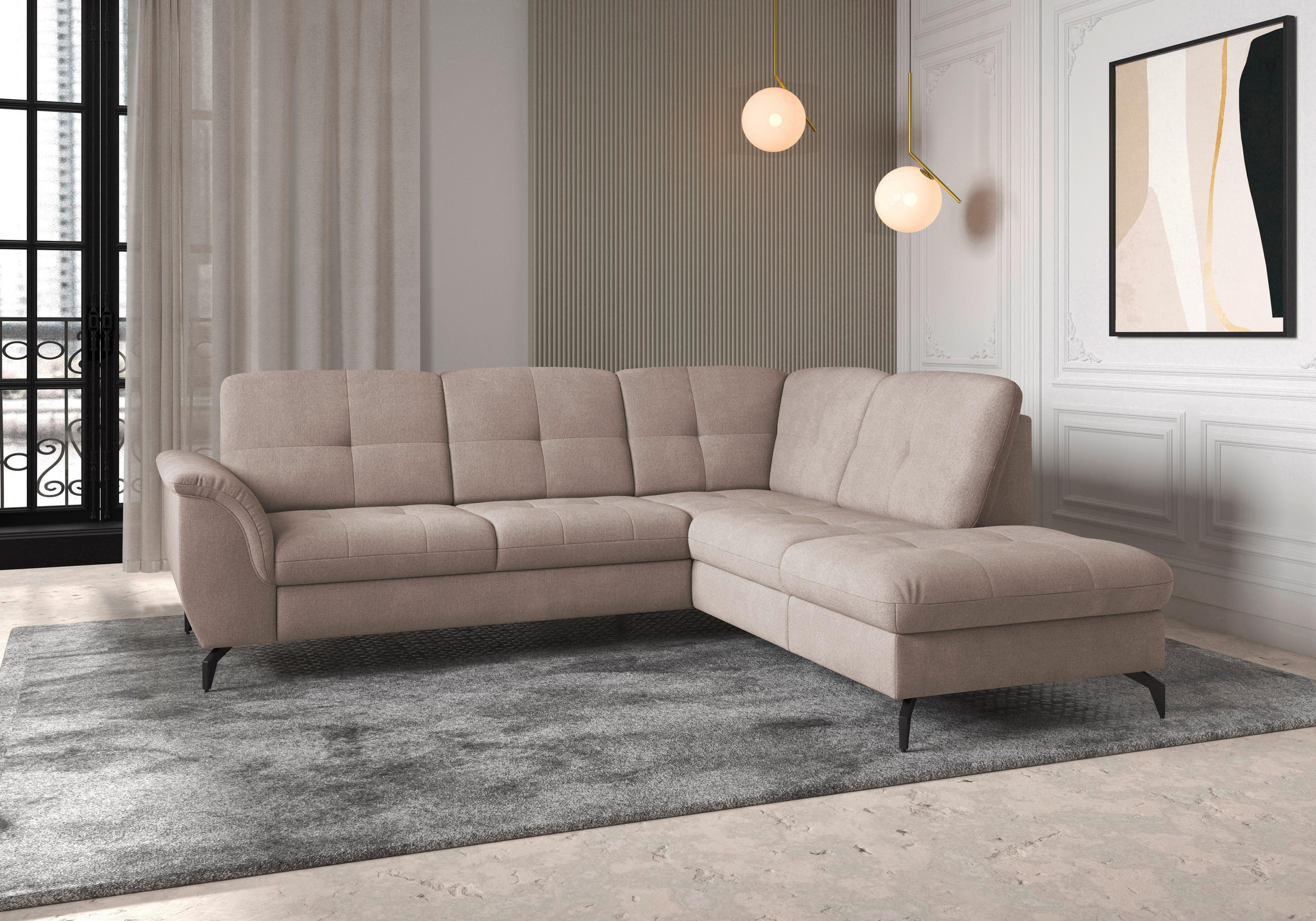 ECKSOFA in Flachgewebe Greige  244/212 cm  - Greige/Schwarz, MODERN, Textil/Metall (244/212cm) - Sit & More