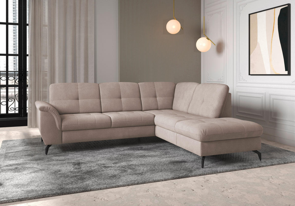 ECKSOFA in Flachgewebe Greige  - Greige/Schwarz, Modern, Textil/Metall (244/212cm) - Sit & More