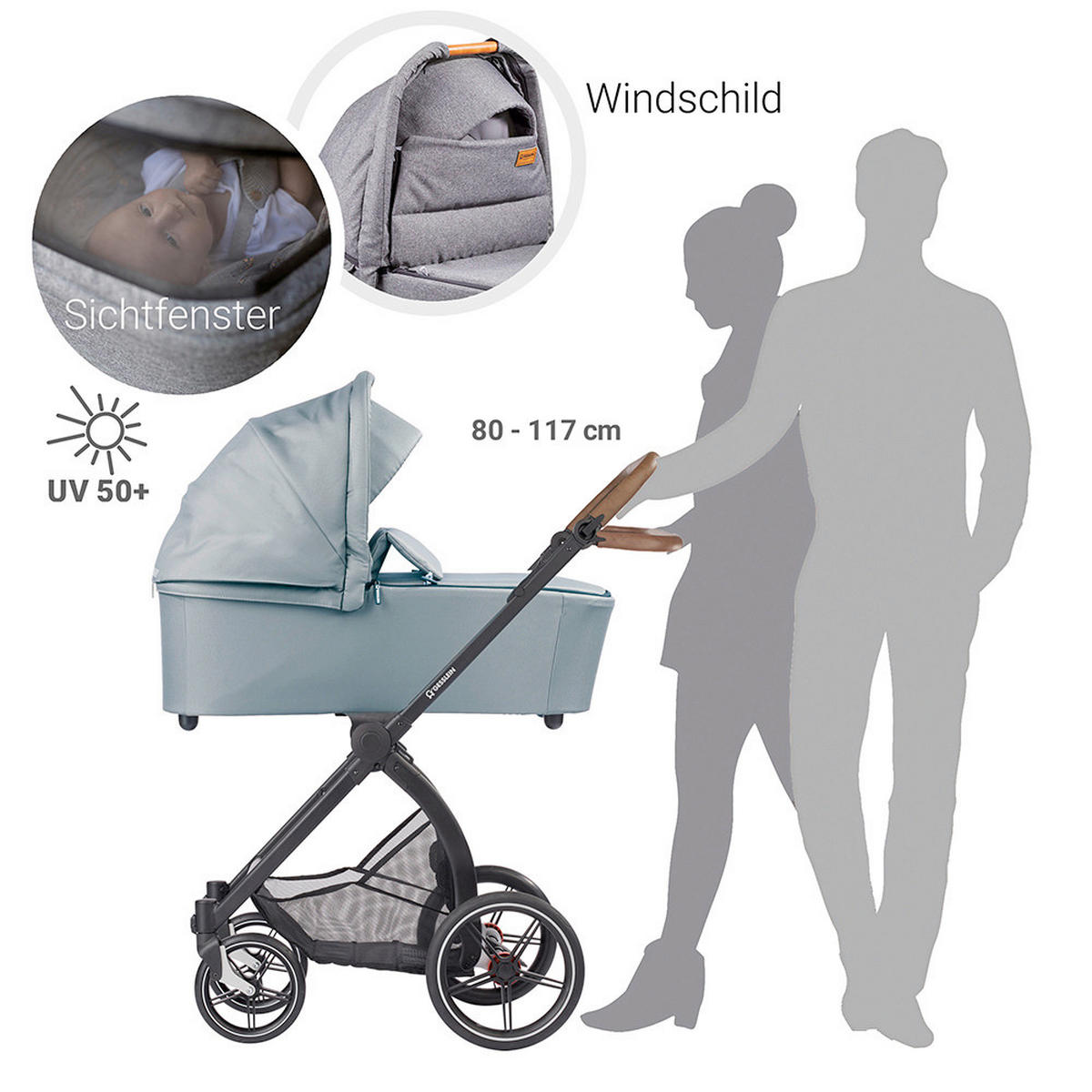KINDERWAGENSET  FX4 Style 491491 Ltd Edition  Rauchblau  - Graublau/Blaugrau, Basics, Textil/Metall (57/129/100cm) - Gesslein