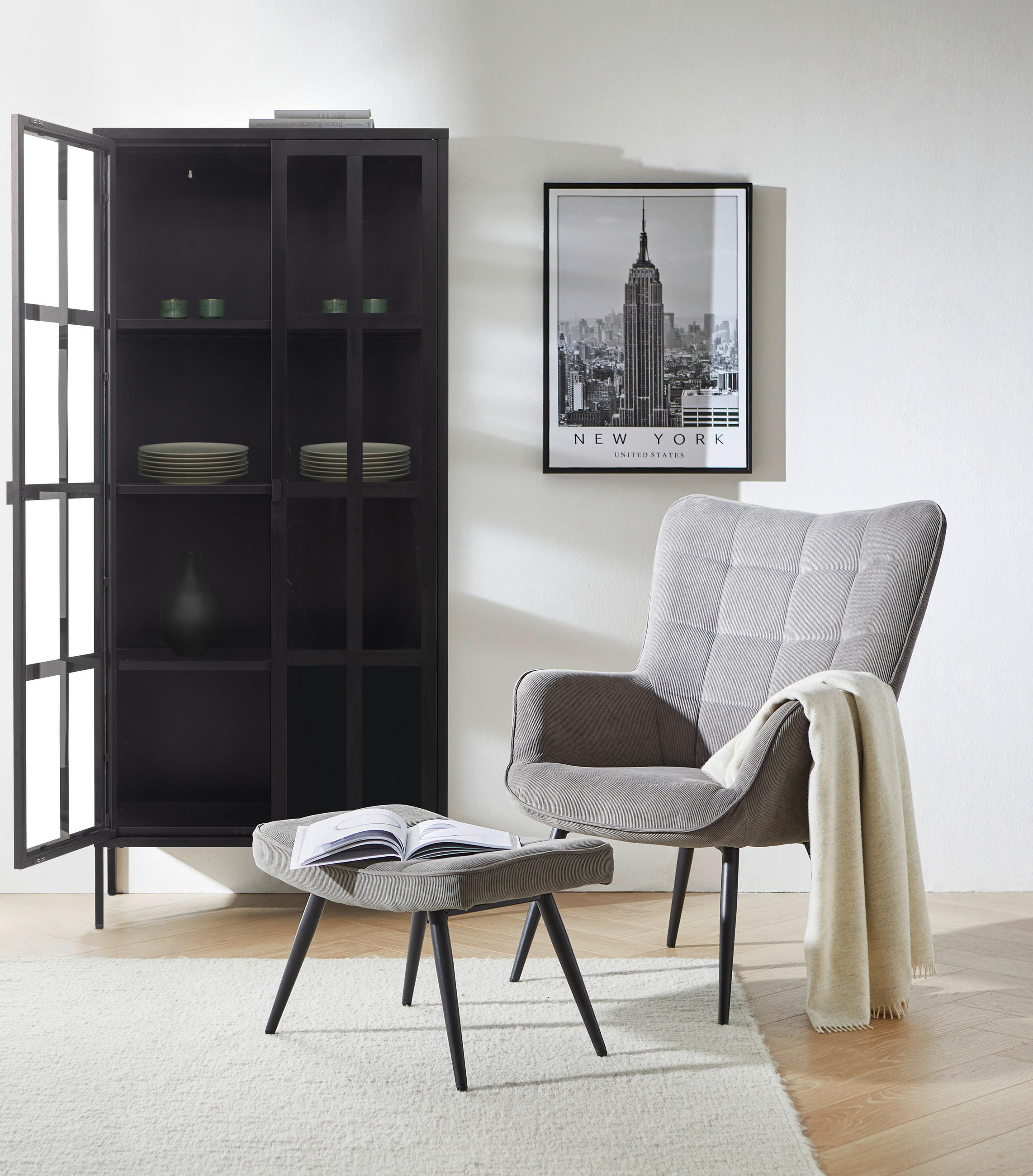 VITRINE in Schwarz  - Schwarz, Design, Glas/Metall (80/180/35cm) - Xora