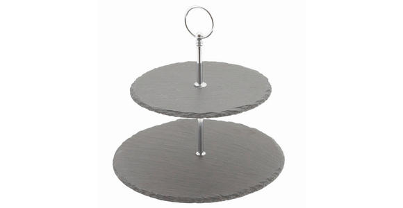 ETAGERE 2-stöckig - Chromfarben/Schwarz, Basics, Stein/Metall (25/25cm) - Ambia Home