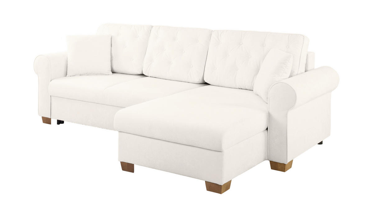 ECKSOFA in Creme  - Buchefarben/Creme, Design, Holz/Textil (266/161cm) - MID.YOU