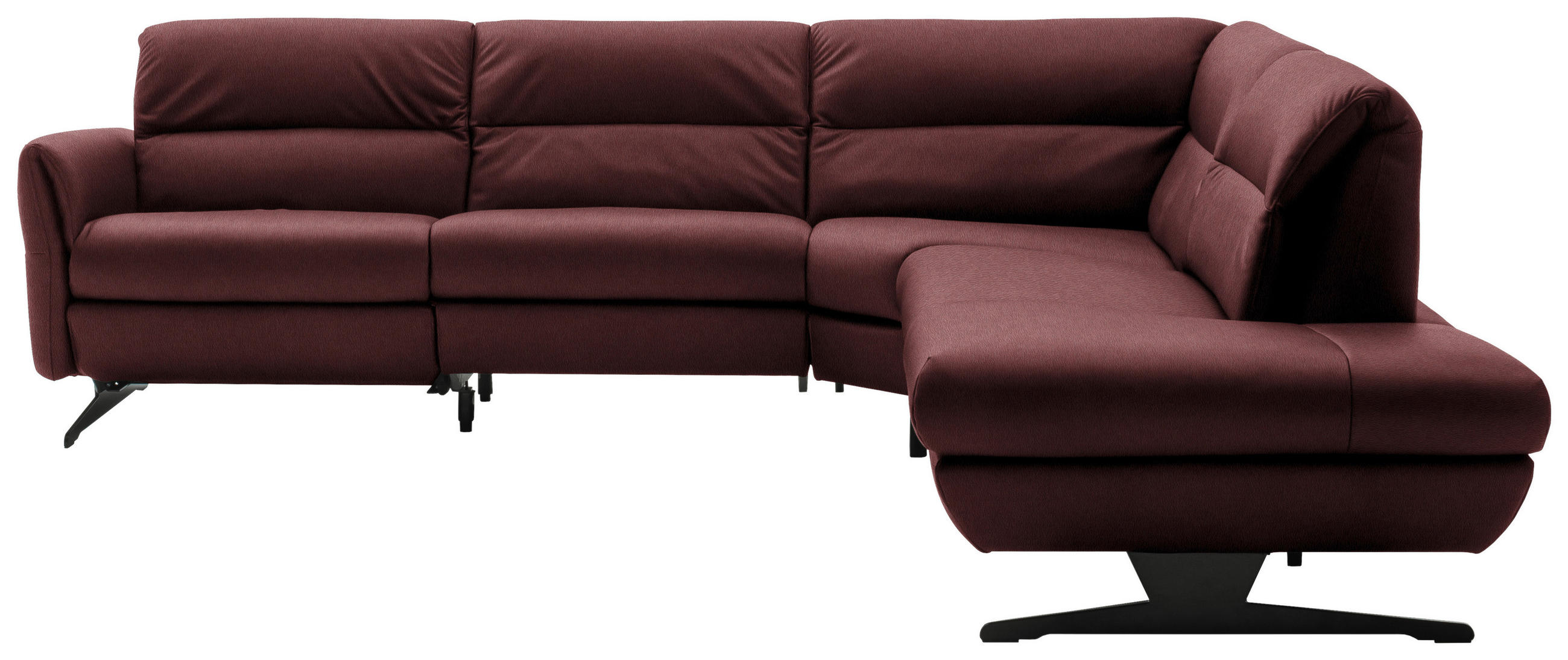 ECKSOFA Bordeaux Echtleder  - Bordeaux/Schwarz, Design, Leder/Metall (286/258cm) - Schöner Wohnen