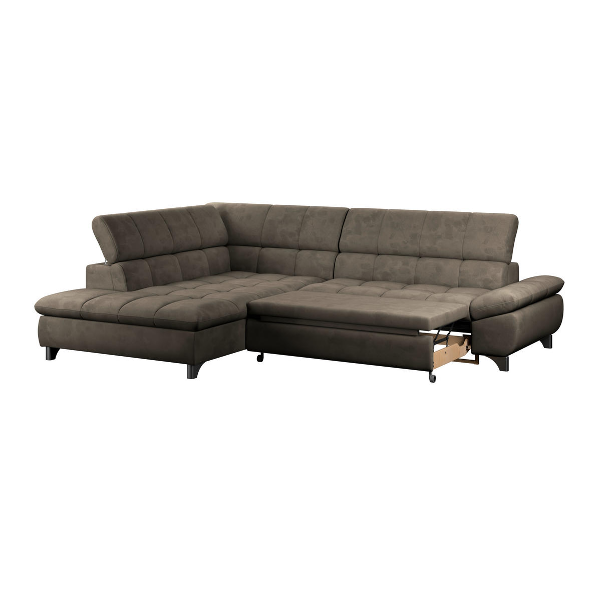 ECKSOFA Taupe Chenille  - Taupe/Chromfarben, KONVENTIONELL, Textil/Metall (234/312cm) - Livetastic