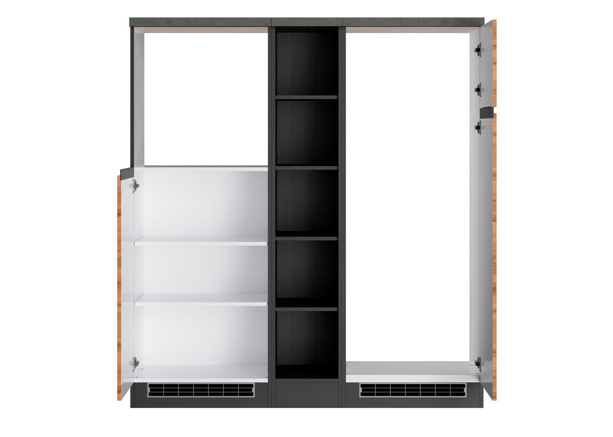 KÜCHENLEERBLOCK 390 cm   in Graphitfarben, Eiche Wotan  - Eiche Wotan/Graphitfarben, Design, Holzwerkstoff (390cm) - Held
