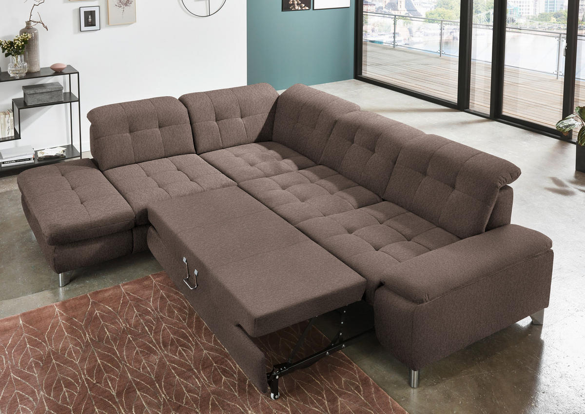 ECKSOFA in Chenille Braun  - Chromfarben/Braun, Design, Textil/Metall (260/310cm) - Beldomo Speed