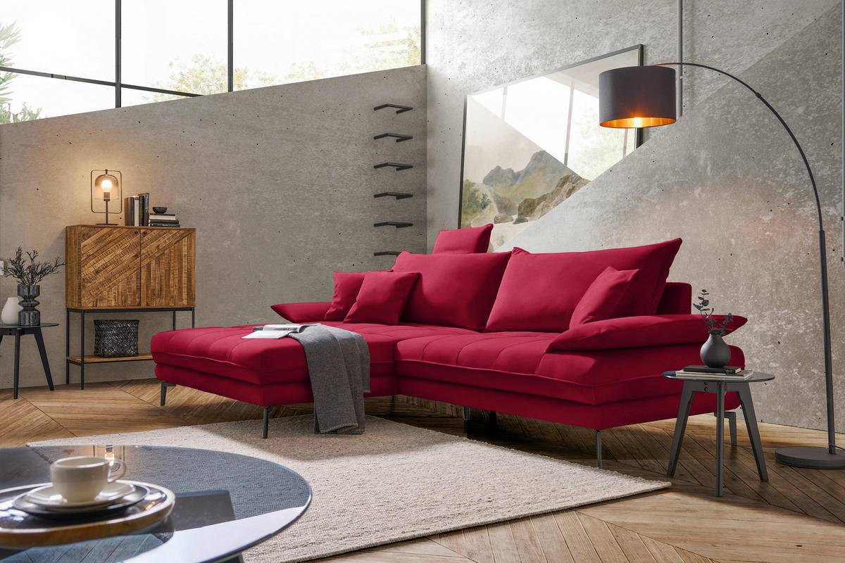 ECKSOFA PRATO Rot Flachgewebe  - Rot/Schwarz, MODERN, Textil/Metall (176/292cm) - MID.YOU